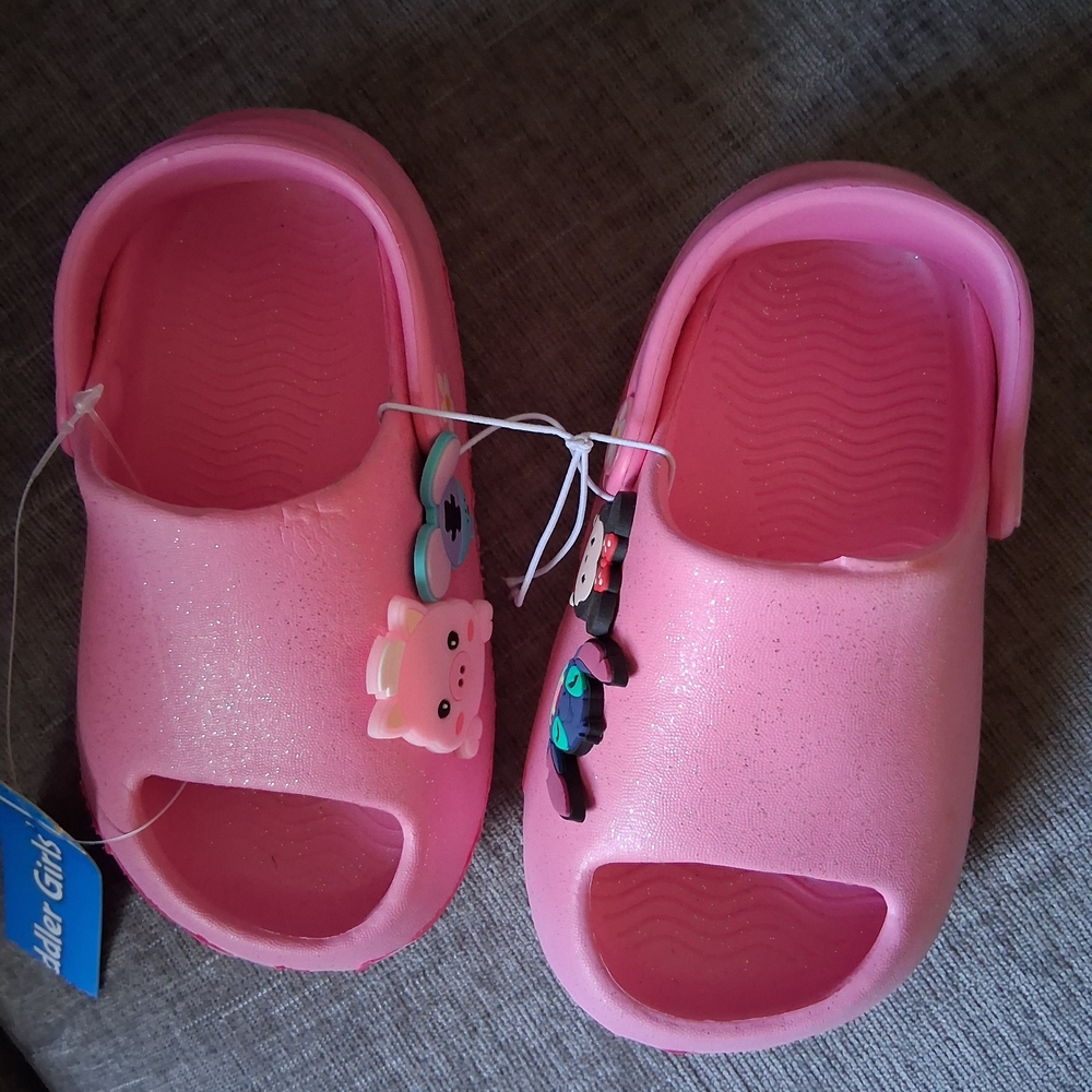 Kids Pink Glitter Slip-On Sandals